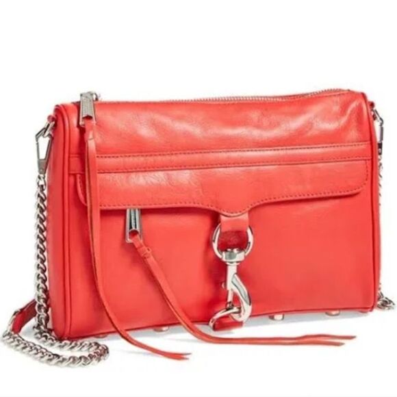 Rebecca Minkoff MAC Red Leather Shoulder Bag w/Silver Metal Trim NWT msrp$295 - Picture 1 of 14